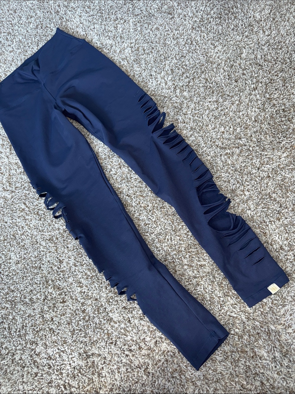 High-Waist Navy Leggings with Side Cutout Detail